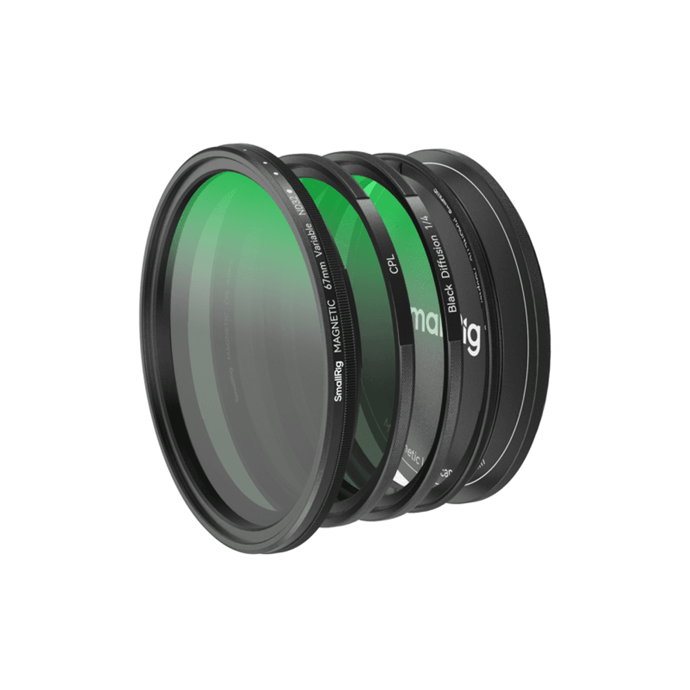 SmallRig 4726 5-i-1 festbart filtersett VND 2-32 (1-5 stopp) & CPL & 1/4 Effect Black Mist (67 mm)